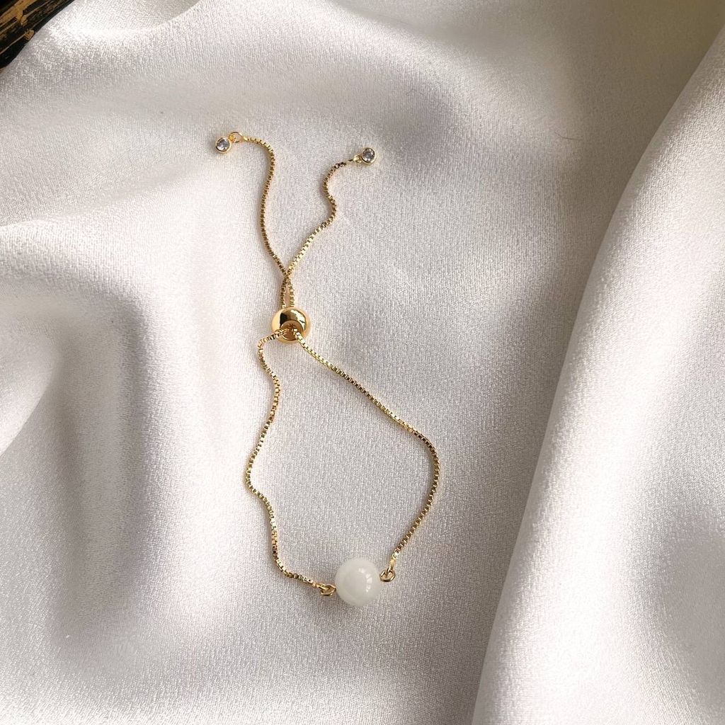 Браслет регулируемый с белым Нефритом от 16 см