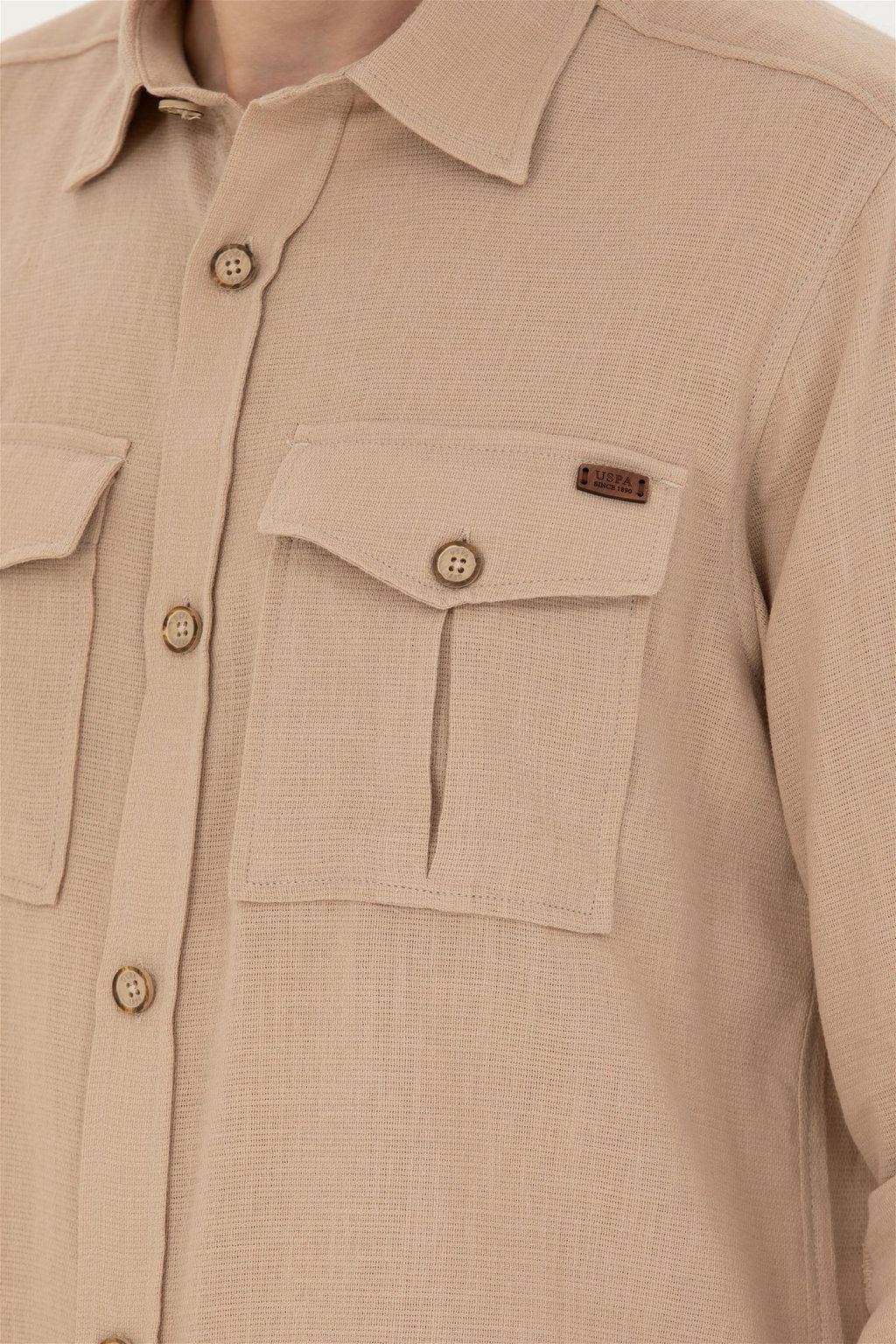 Мужская рубашка песочного цвета с длинным рукавом - U.s. polo assn фото 7