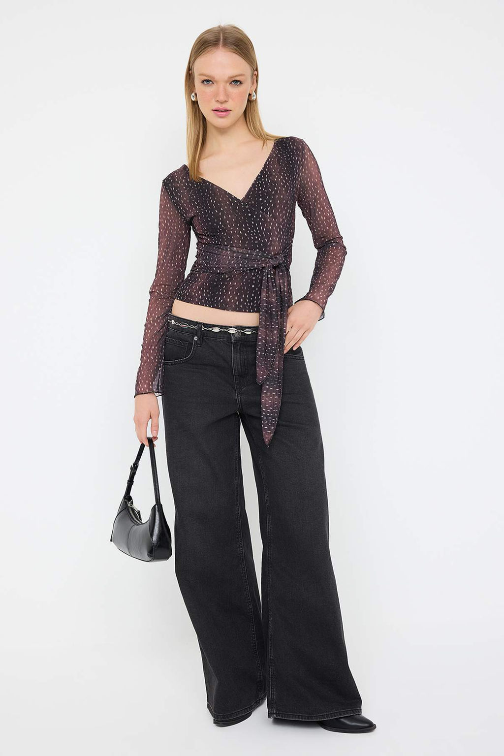 Teen Kahverengi Animal Anvelop Fitted/Vucuda Oturan Orme Bluz TWOAW26BZ00226