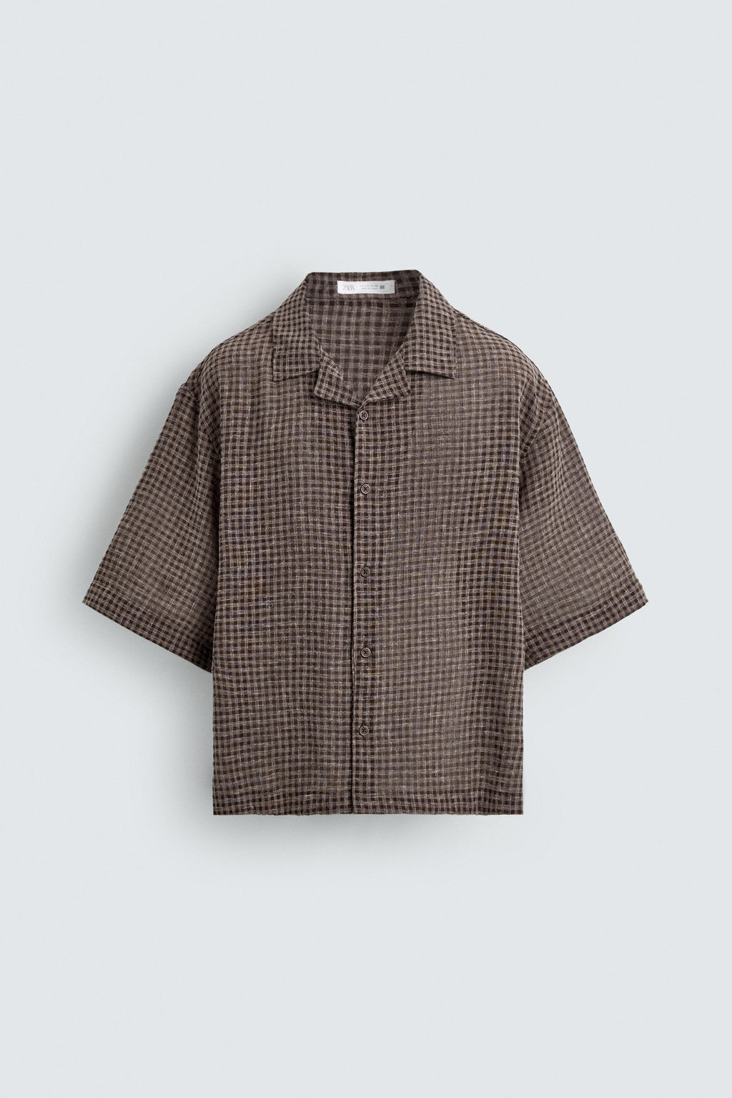 Рубашка Zara Relaxed Fit Jacquard Cuadros коричневая