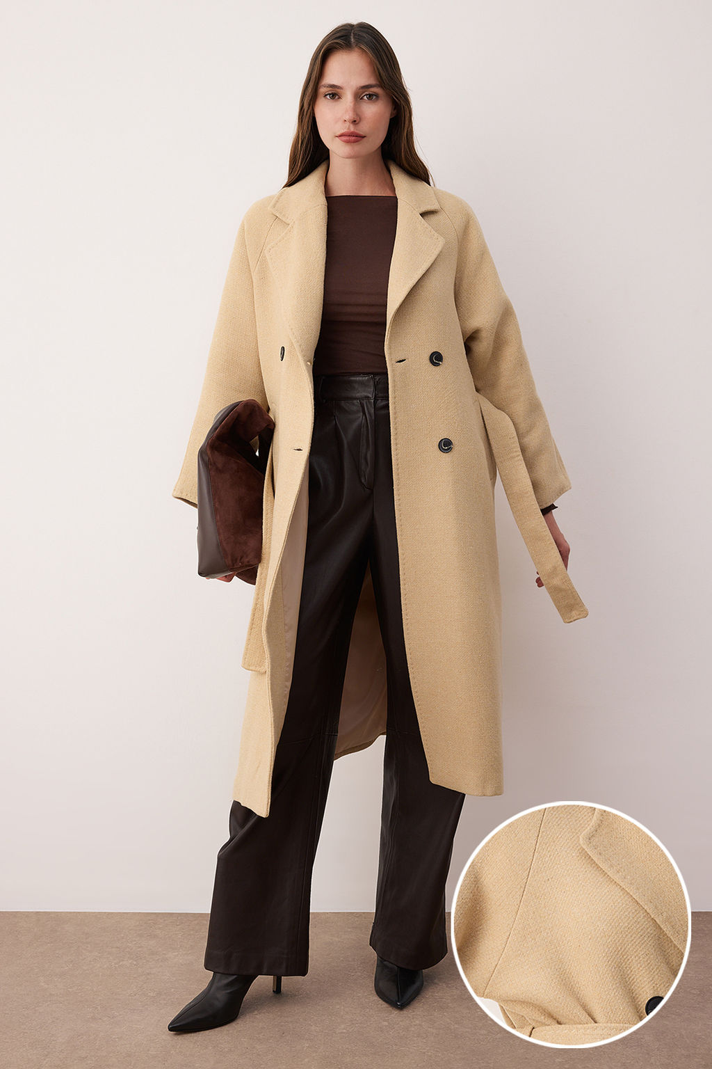 Vizon Aksesuar Detayl? Kruvaze Oversize Uzun Kase Kaban TWOAW26KB00028 - Trendyolmilla фото 5