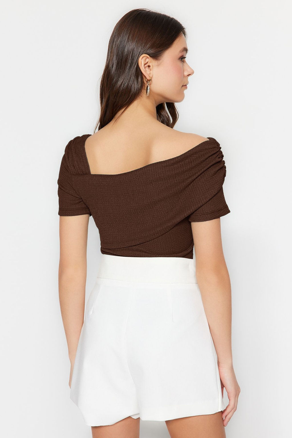 TRENDYOLMILLA Siyah Asimetrik Yakal? Fitted/Vucuda Oturan C?tc?tl? Orme Body TWOSS23BD00060 фото 4