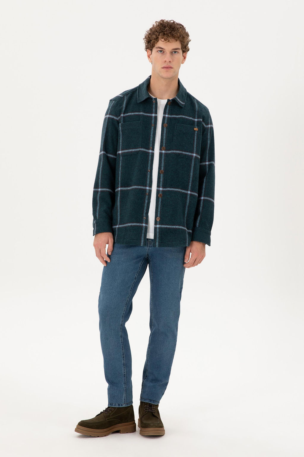 Мужская темно-зеленая рубашка с длинным рукавом - U.s. polo assn фото 4