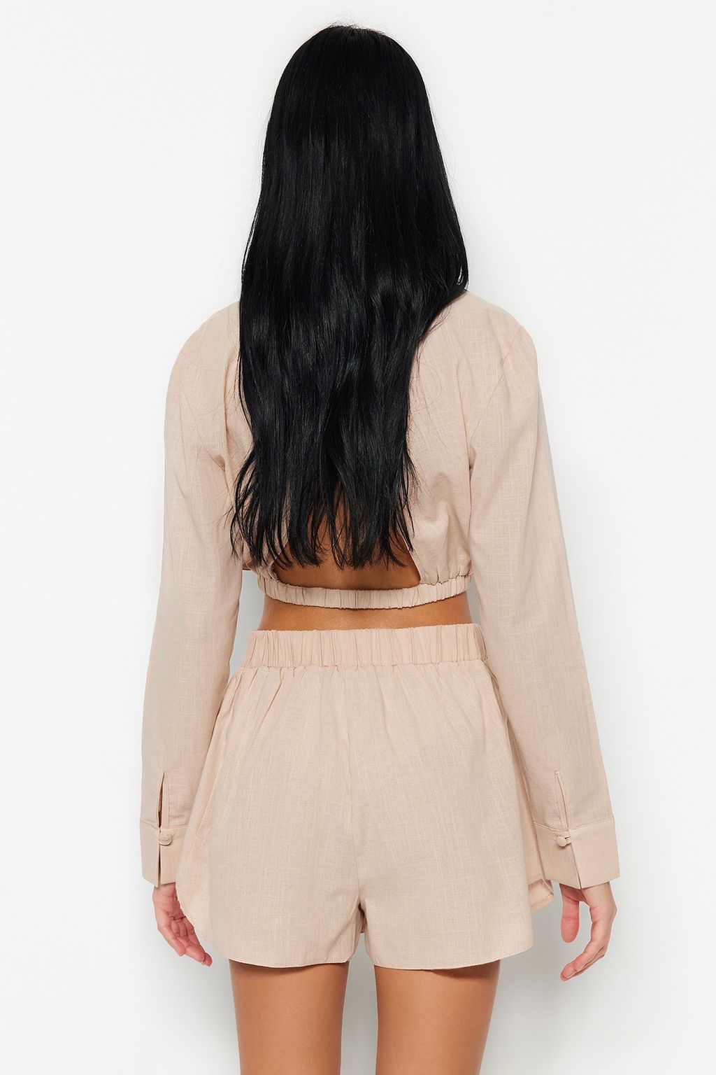 Bej Dokuma Aksesuarl? %100 Pamuklu Plaj Sort & Bermuda TBESS23SR00026