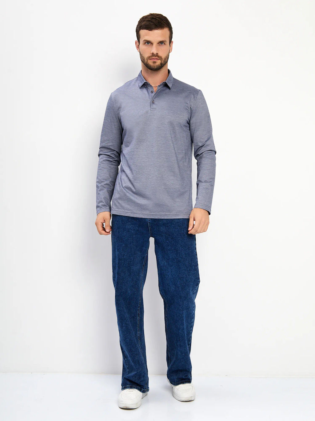 Джемпер мужской с воротником поло GREG G155-PM4-LT1636 (сине-серый)  фото 12