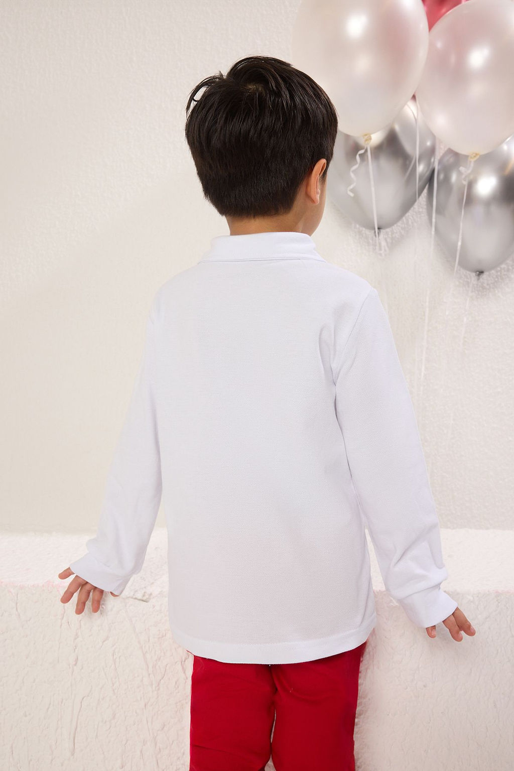Beyaz 3lu Paket Unisex Mevsimlik Polo Yaka Uzun Kollu Orme T-Shirt TKDAW25TS00004 - Trendyolmilla фото 4