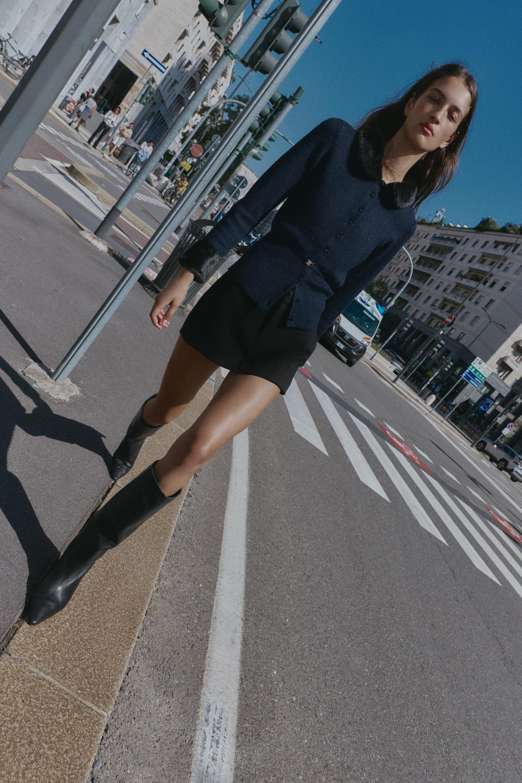 CONTRAST KNIT FAUX FUR CARDINGAN