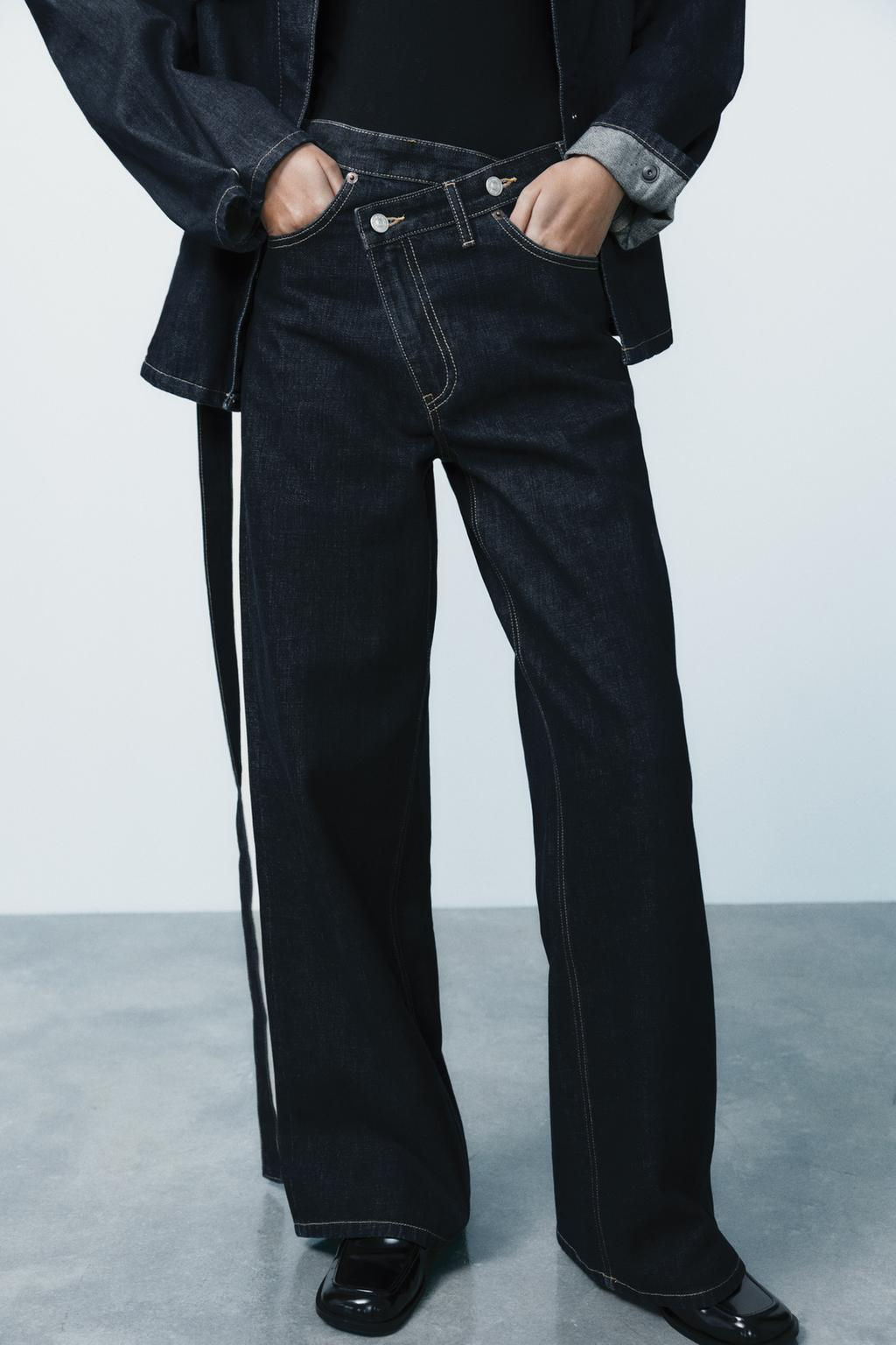 HIGH-WAIST TRF WIDE-LEG JEANS WITH CROSSOVER WAISTBAND - Zara фото 23
