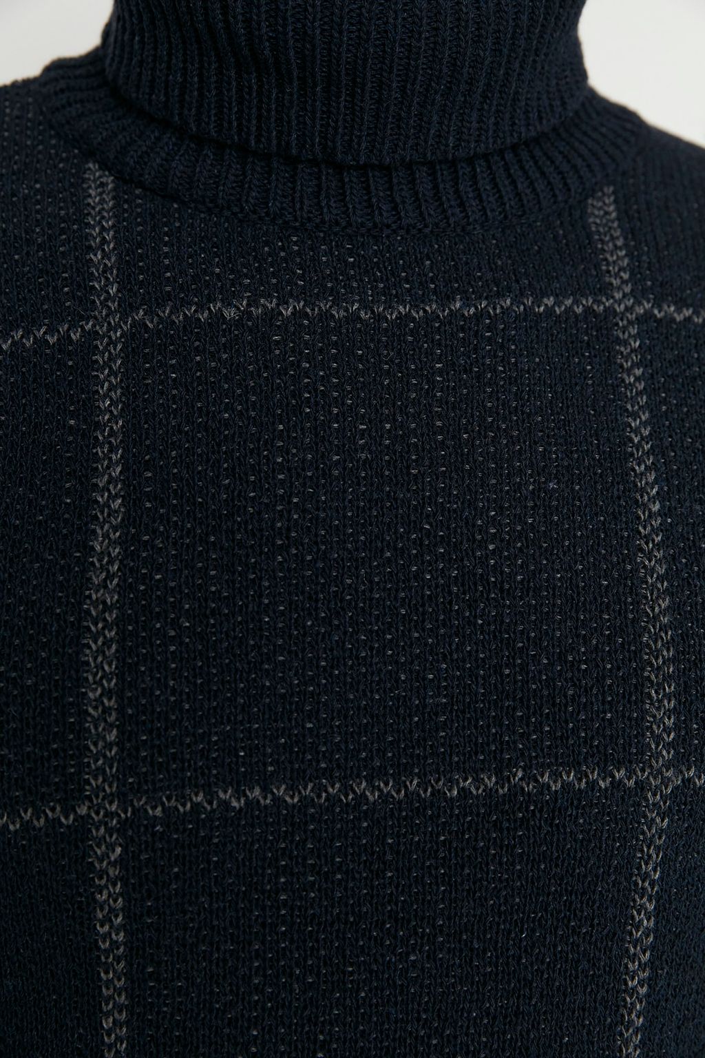 Lacivert Slim Fit Yunlu Bal?kc? Yaka Ekose Desenli Triko Kazak TMNAW21KZ0398 - Trendyolmilla фото 4
