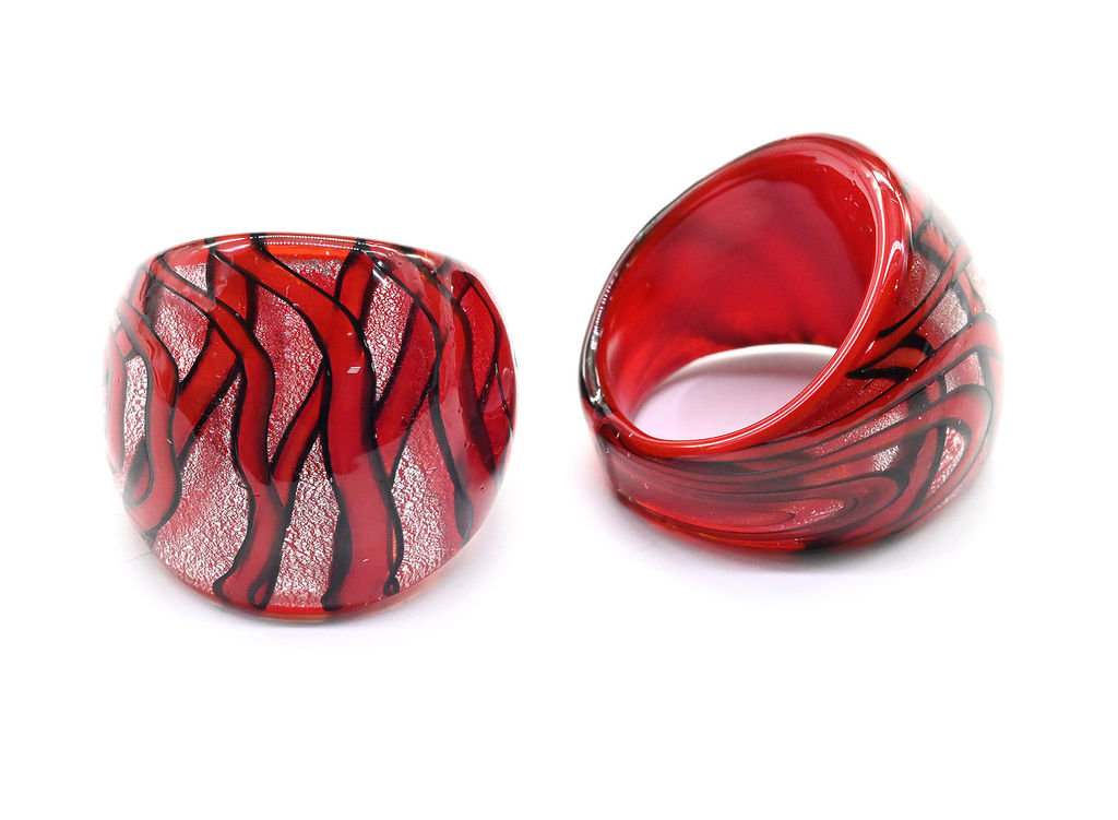 Стеклянное кольцо модель 4 цв.красный Радуга камня