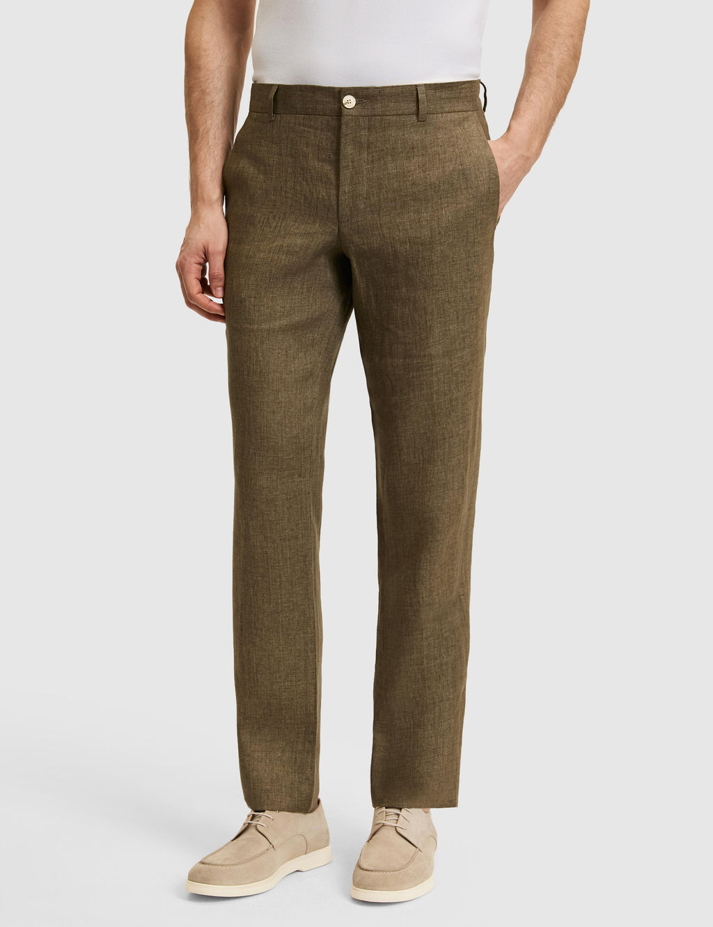 Haki Slim Fit Beli Lastikli %100 Keten Pantolon