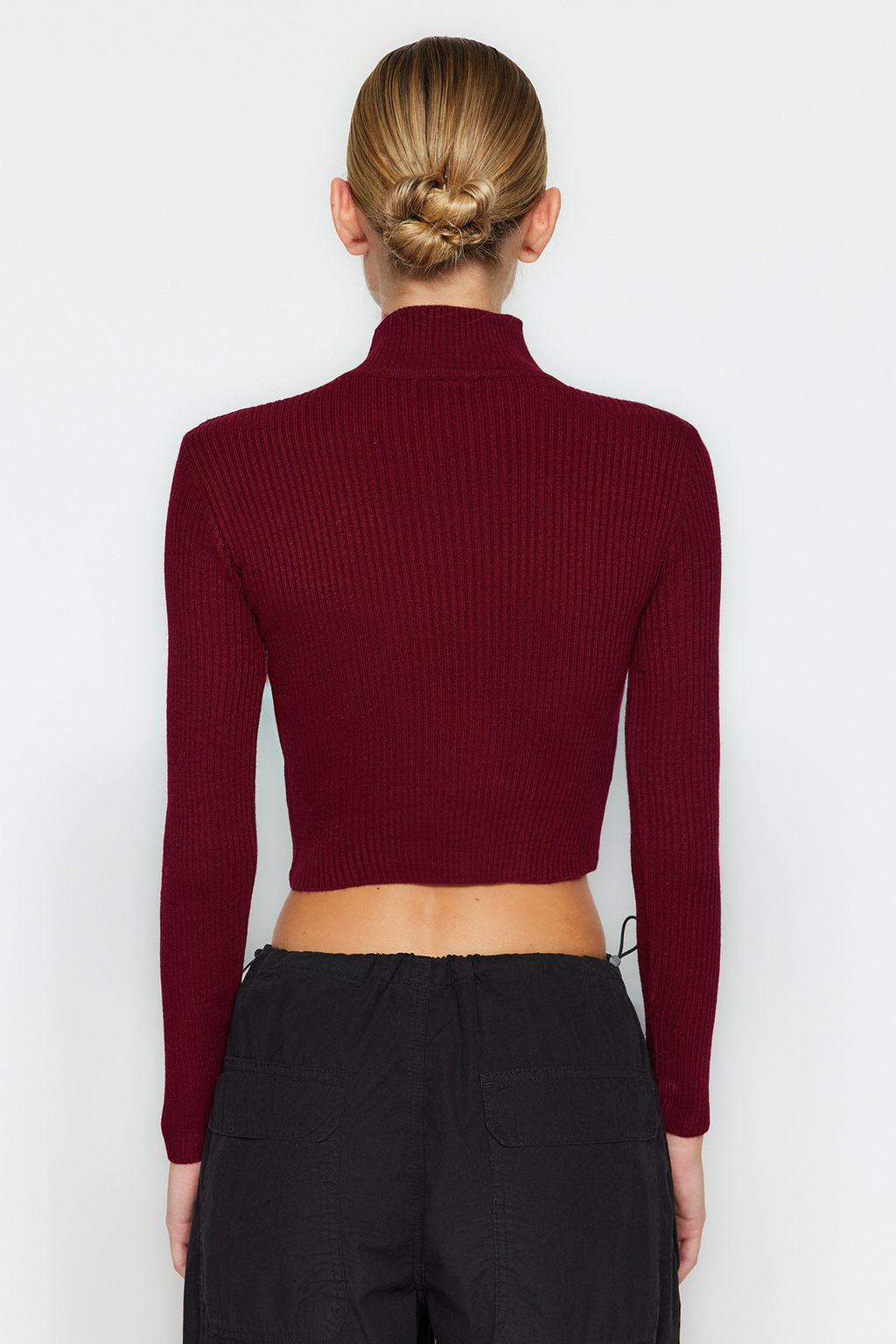 Bordo Crop Dik Yaka Triko Kazak TWOAW24KZ01206 - Trendyolmilla фото 4