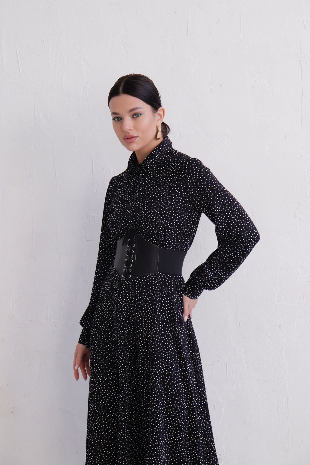 11511 Платье-рубашка чёрное в горошек - Martichelli фото 2