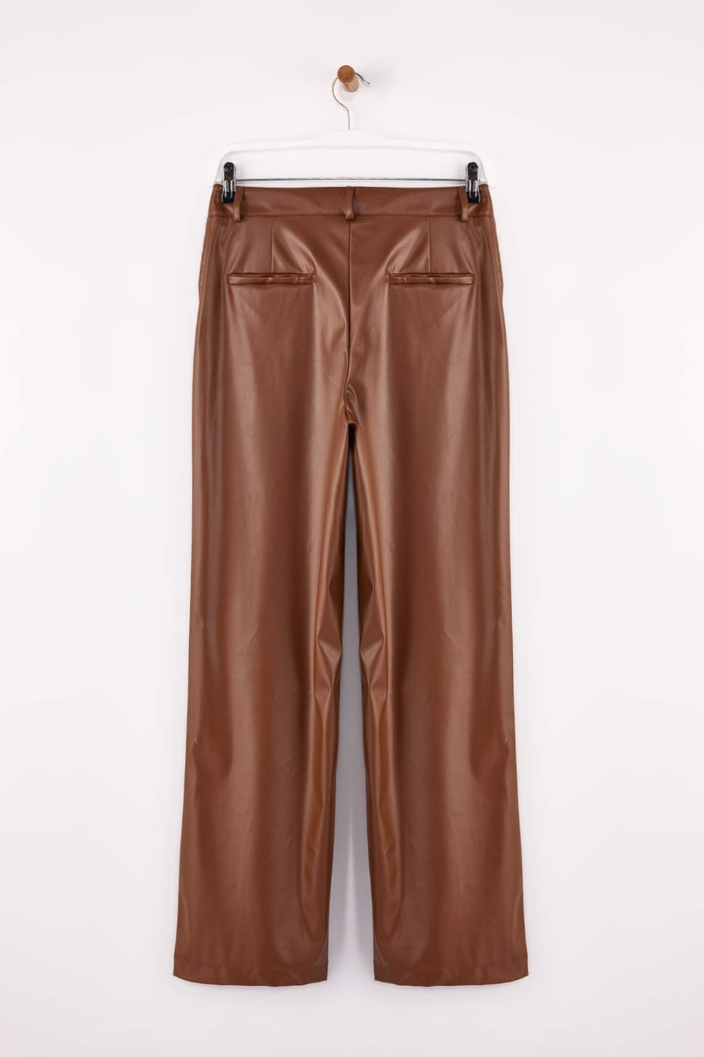 Koyu Kahverengi Genis Paca Dokuma Suni Deri Pantolon TWOSS26PL00010 - Trendyolmilla фото 2