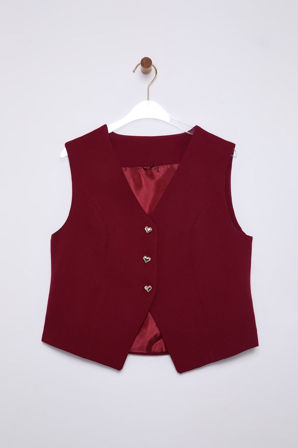 Bordo Fitted Crop Kalpli Dugmeli Dokuma Yelek TWOSS25YE00015
