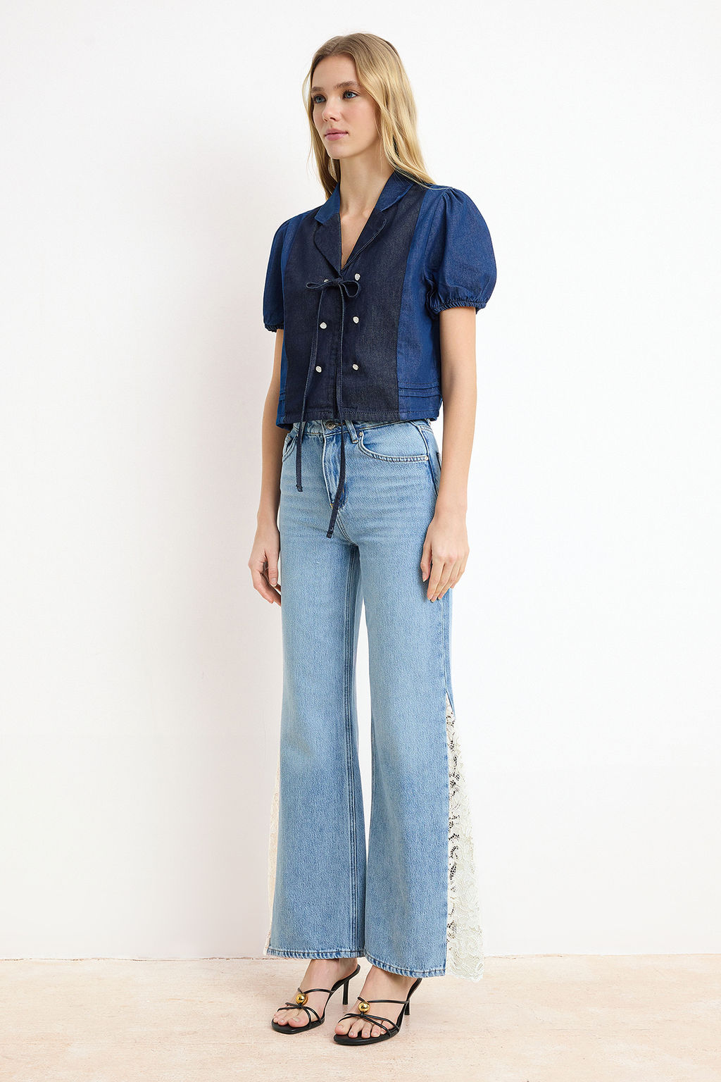 Nasiba Hafiz x Trendyol Collection Mavi Wide Leg Dantel Tencel Kar?s?ml? Jeans TWOSS26JE00157 - Trendyolmilla фото 5