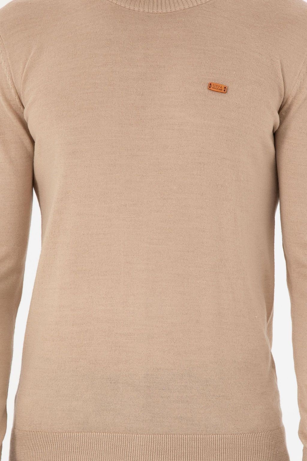 Erkek Slim Fit Bisiklet Yaka Kum Melanj Kazak - U.s. polo assn фото 6