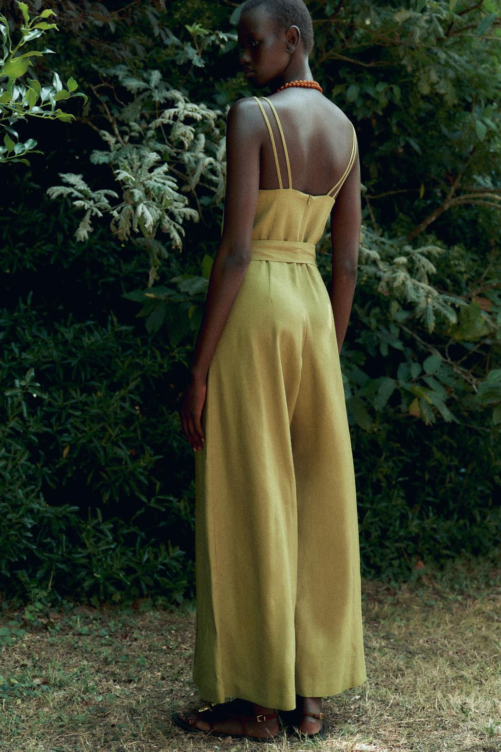 WIDE-LEG STRAPPY LINEN BLEND JUMPSUIT - Zara фото 4