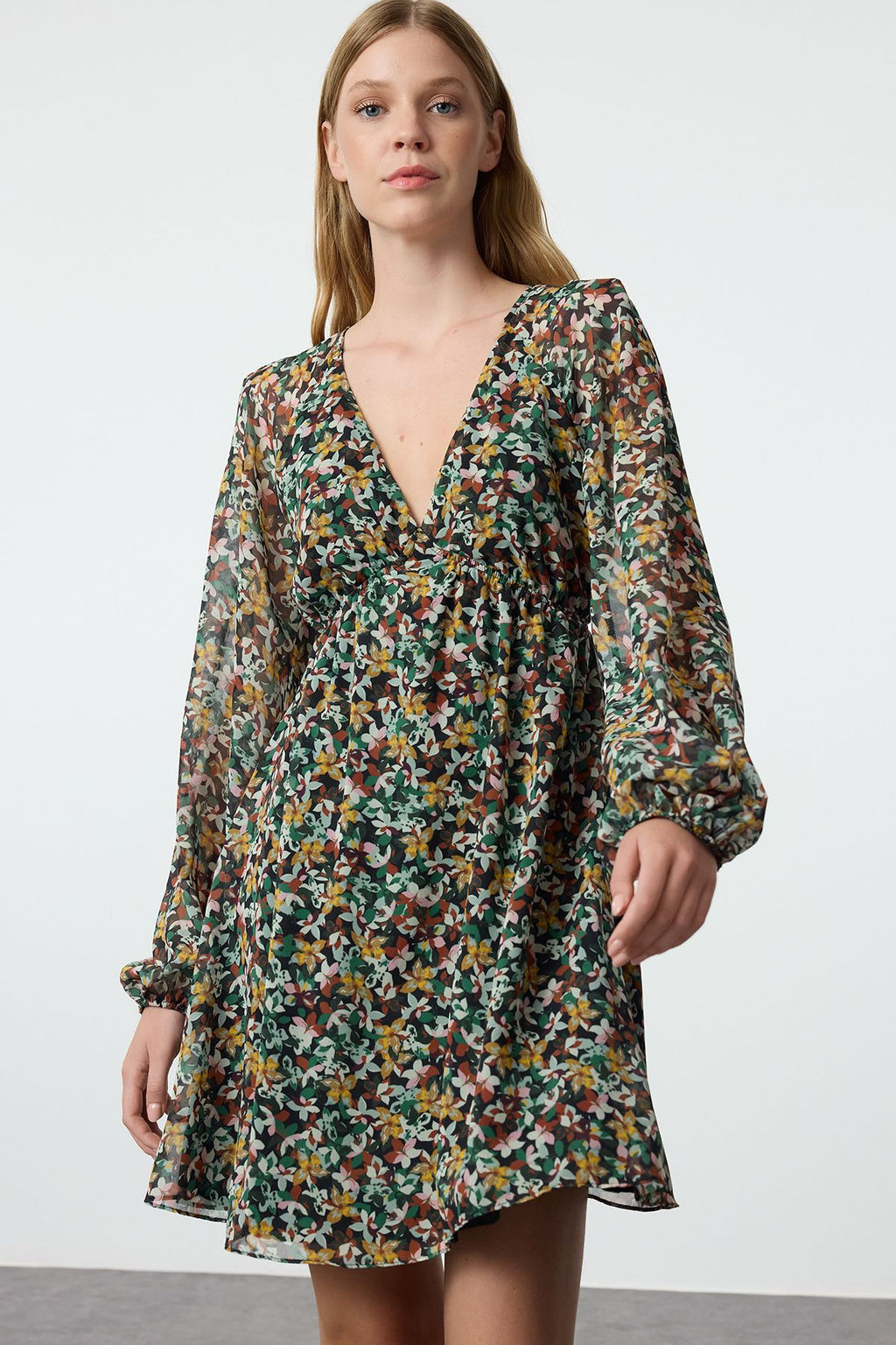 TRENDYOLMILLA Turuncu Etnik Desenli Belden Ac?lan Sifon Astarl? Mini Dokuma Elbise TWOSS23EL00519  фото 25