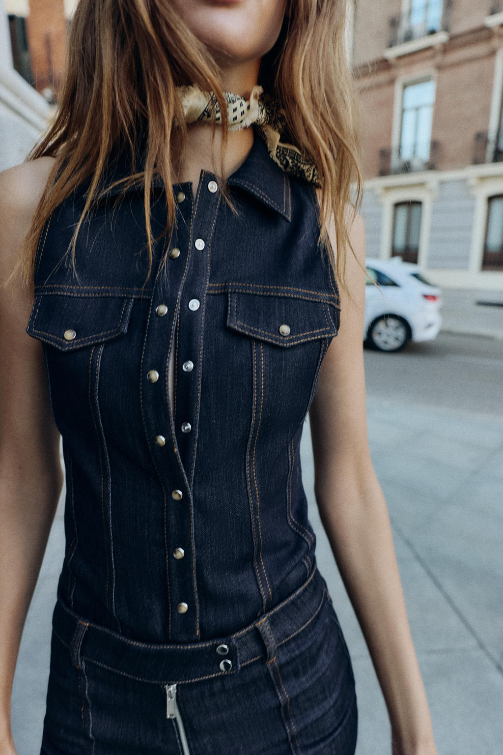 Z1975 FITTED DENIM BODYSUIT - Zara фото 5