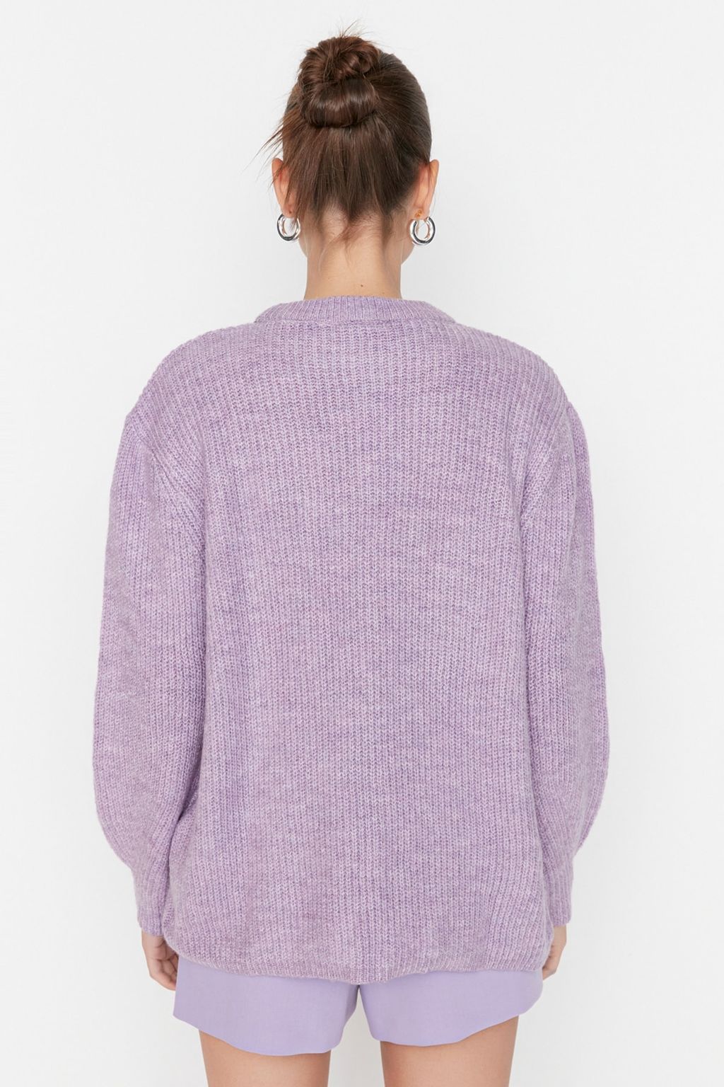 Lila Genis Kal?p Yumusak Dokulu Basic Triko Kazak TWOAW20FV0142