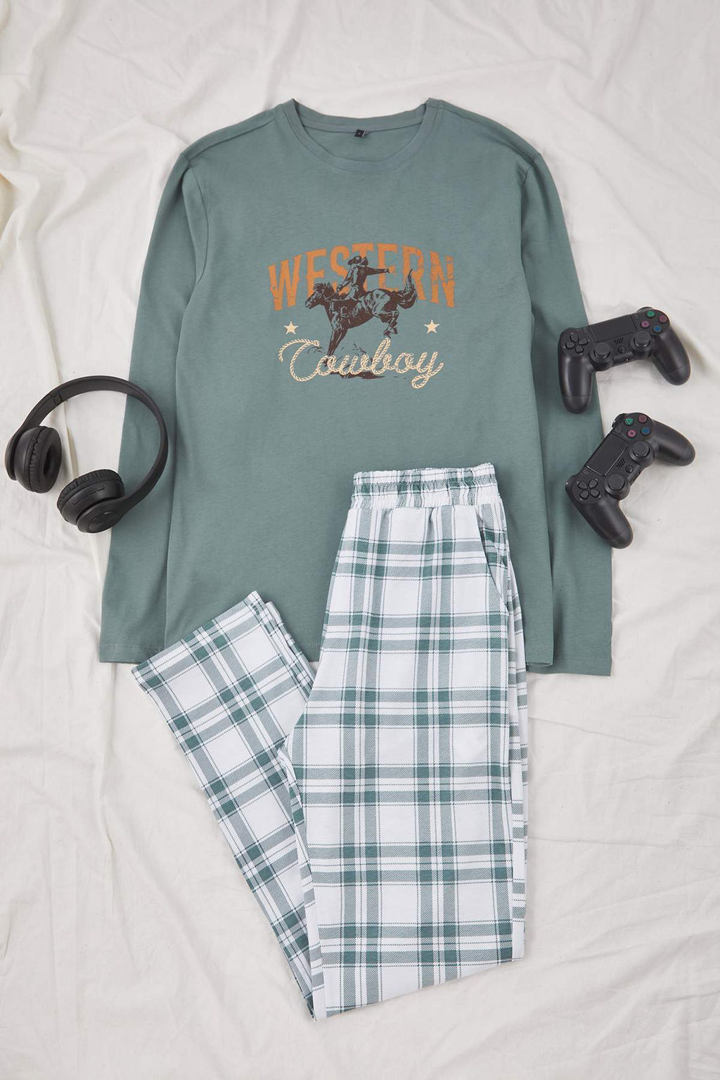 Mint Regular Ekose/Kareli Yaz? Bask?l? Cep Detayl? Orme Pijama Tak?m? TMNAW26PT00033