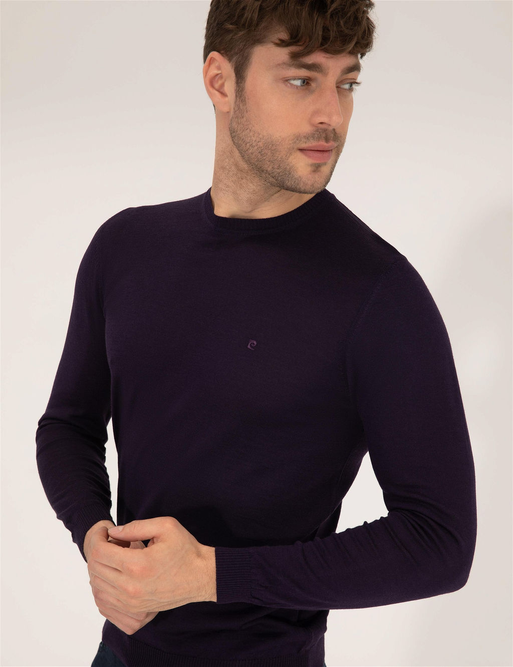 Mor Slim Fit Bisiklet Yaka Y_n Kar___ml_ Basic Triko Kazak - Pierre cardin фото 4
