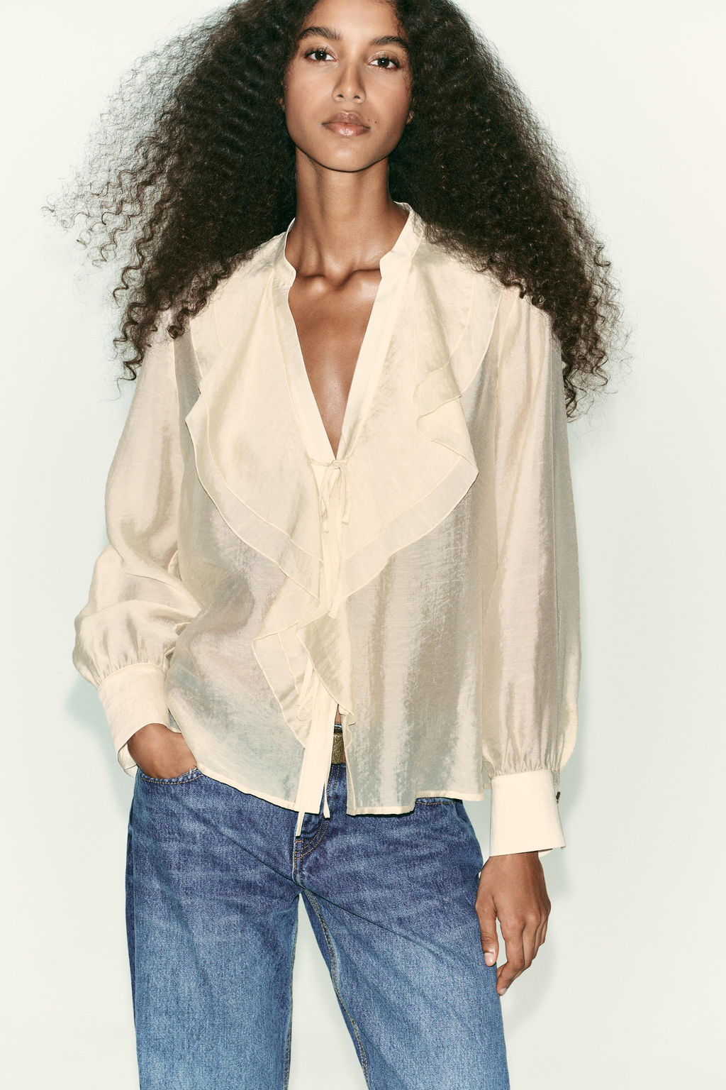 RUFFLED BLOUSE WITH TIES - Zara фото 2