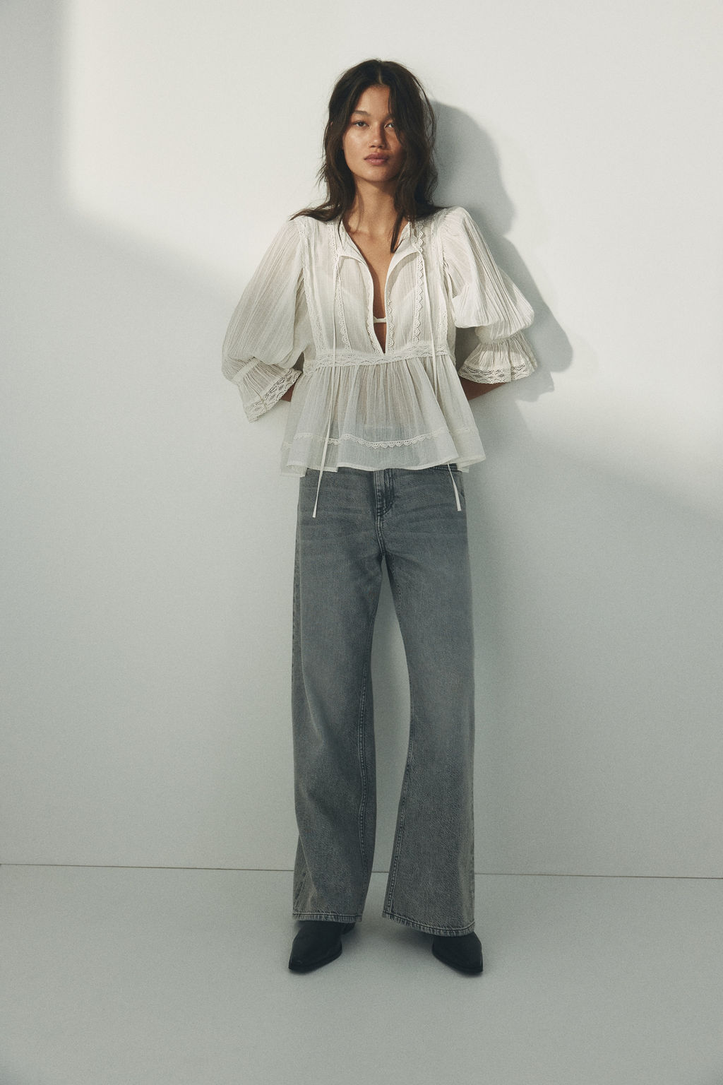 Blusa de algod?n con ribete de encaje - H&m фото 7