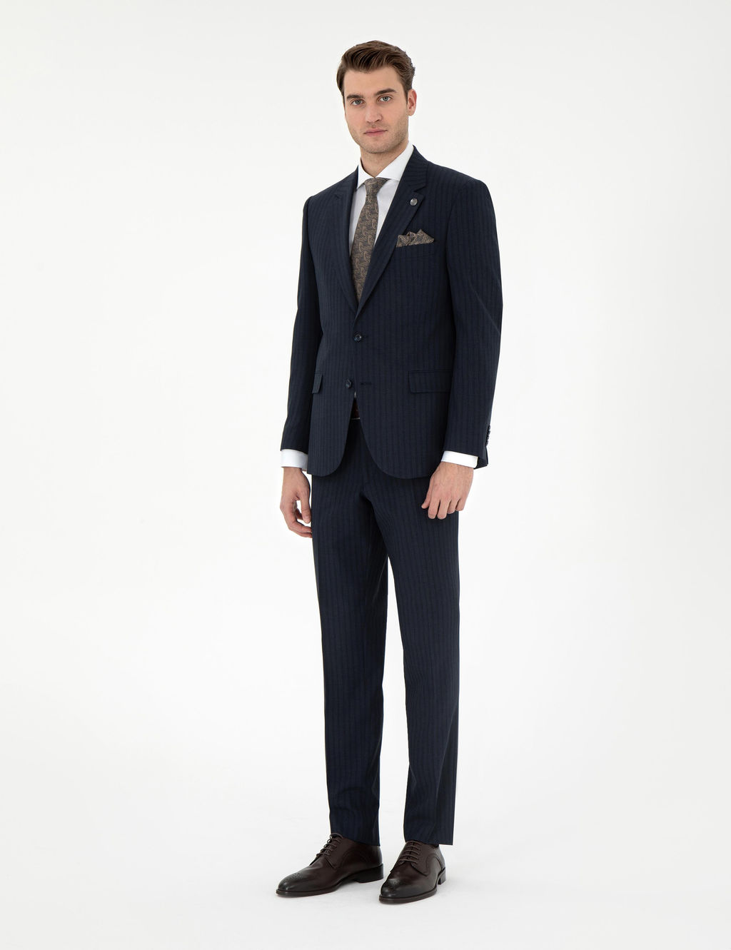Lacivert Slim Fit _izgili Tak_m Elbise