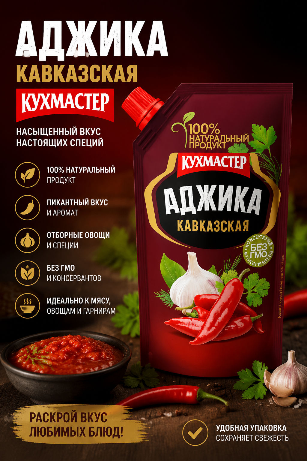Аджика Кухмастер Кавказская дой-пак 140 г