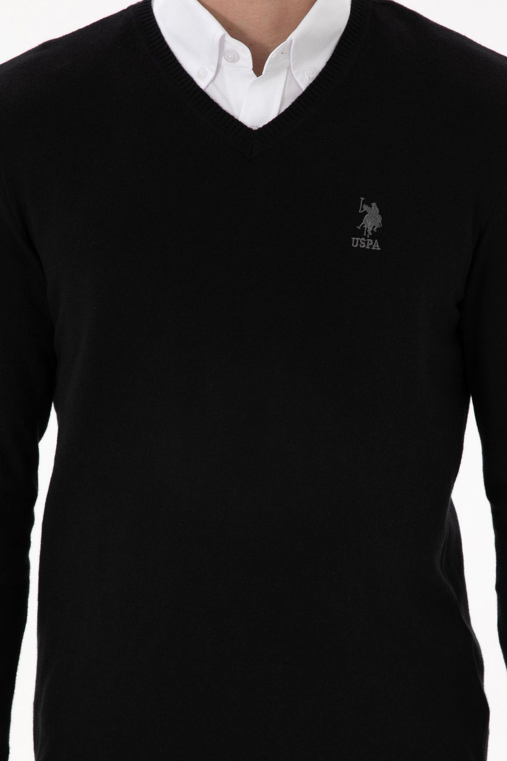 Erkek Slim Fit V Yaka Siyah Basic Kazak - U.s. polo assn фото 6