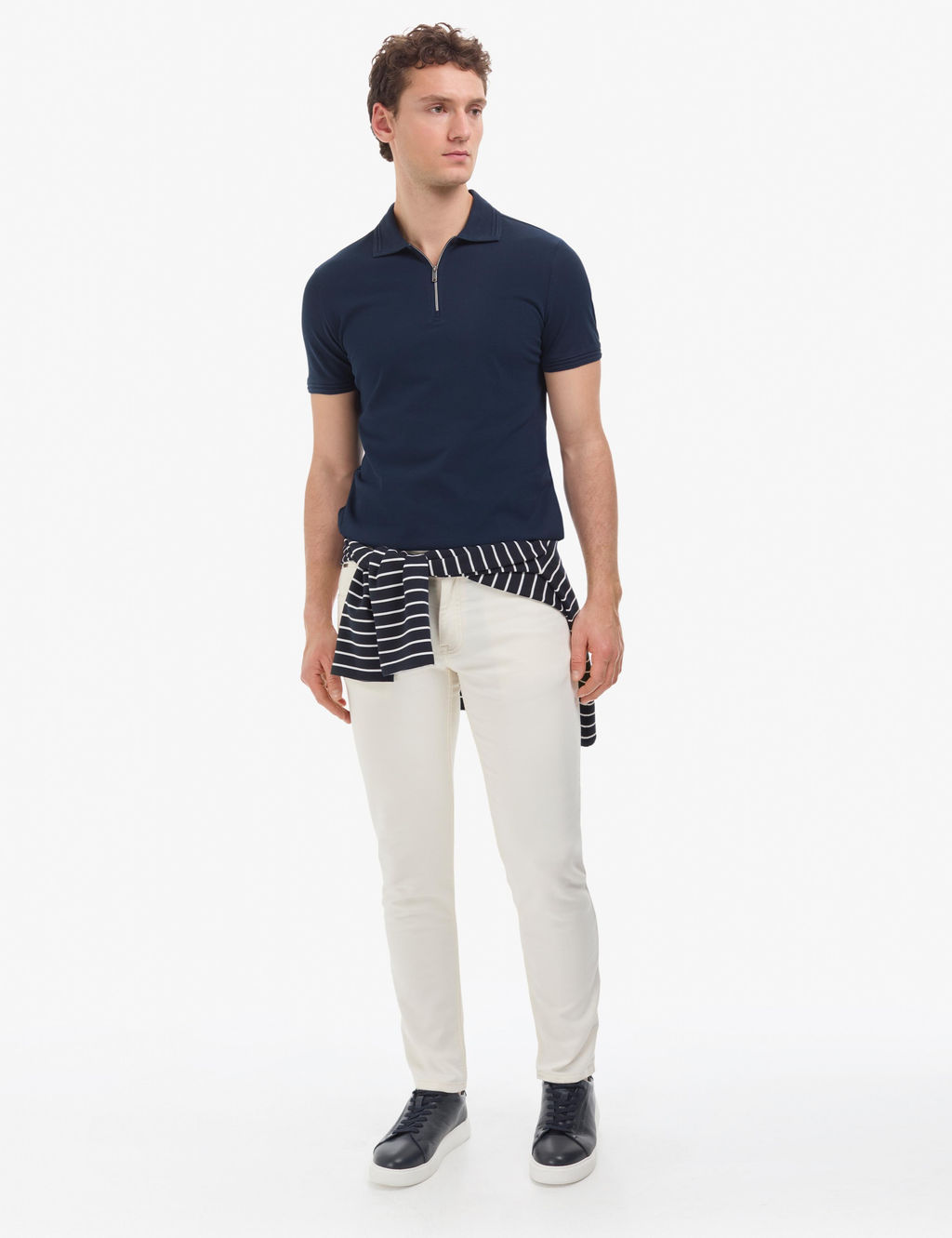 Lacivert Slim Fit %100 Pamuk K_vr_lmaz Polo Yaka Basic Ti__rt