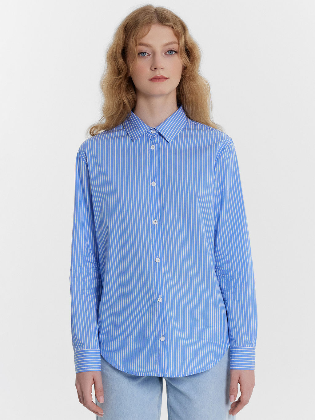 Рубашка женская синяя в полоску