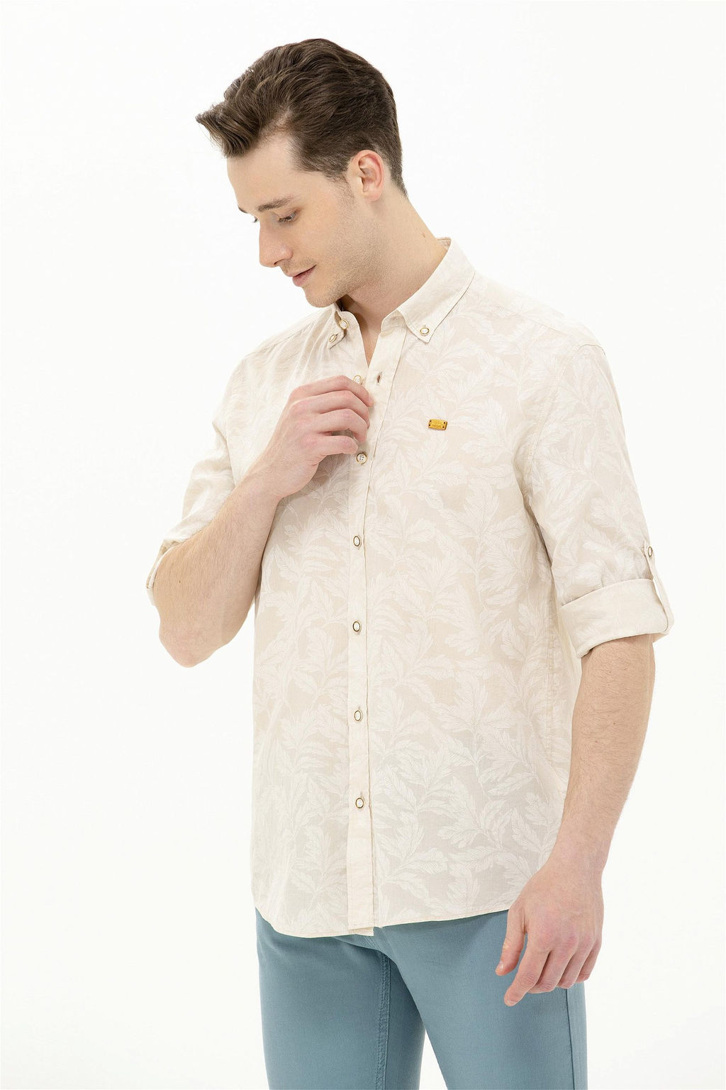 U. S. Polo Assn Мужская рубашка с длинным рукавом цвета экрю - U.s. polo assn фото 10