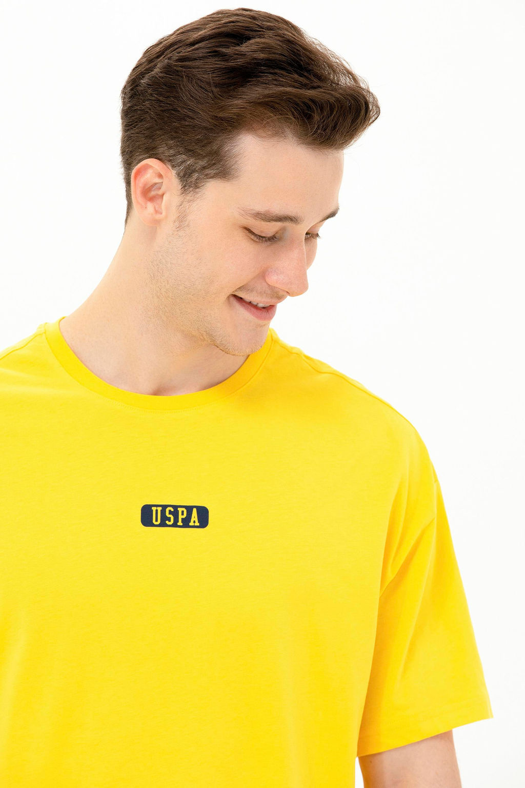 Erkek Koyu Sar_ Oversize Bisiklet Yaka Ti__rt