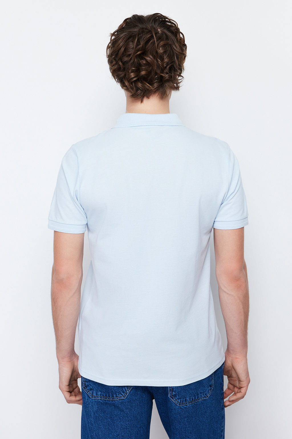 Beyaz Slim/Dar Kesim Yakas? Cizgili Basic %100 Pamuk Polo Yaka T-shirt TMNSS20PO0009