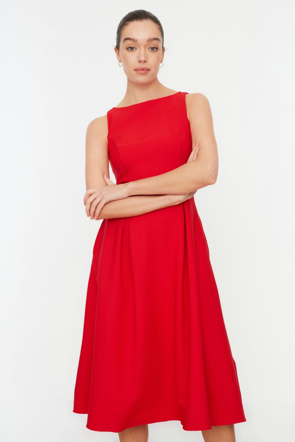 TRENDYOLMILLA Siyah Belden Ac?lan Pileli Midi Dokuma Elbise TWOSS20EL0980  фото 11