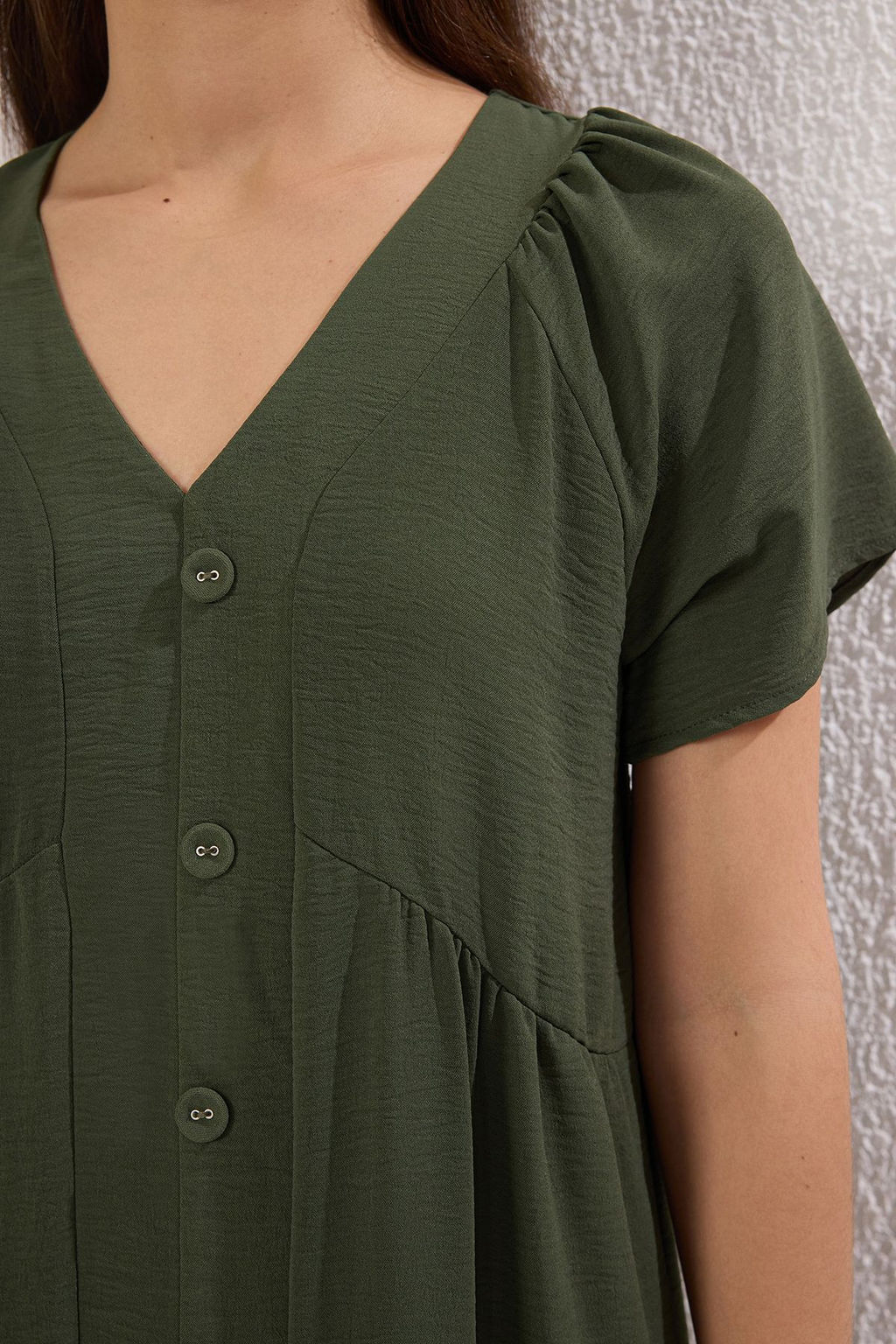 Haki Duz Midi Dokuma Elbise TWOSS25EL00629 - Trendyolmilla фото 3