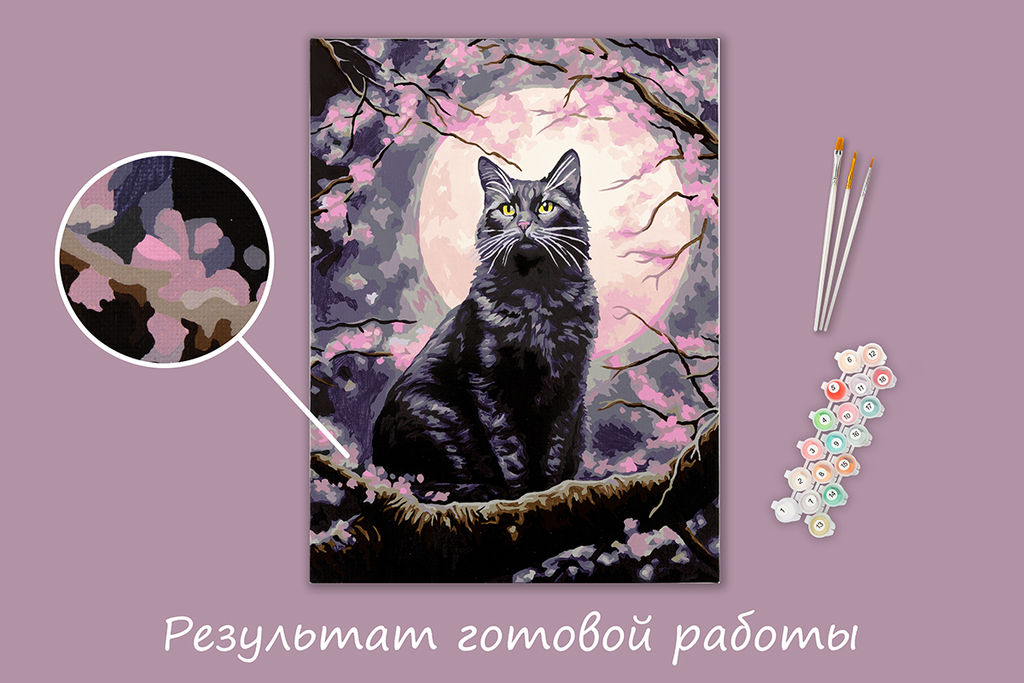 ФРЕЯ PNB/PM-323 Набор для раскрашивания по номерам 40 х 30 см Черный кот в лунной ночи