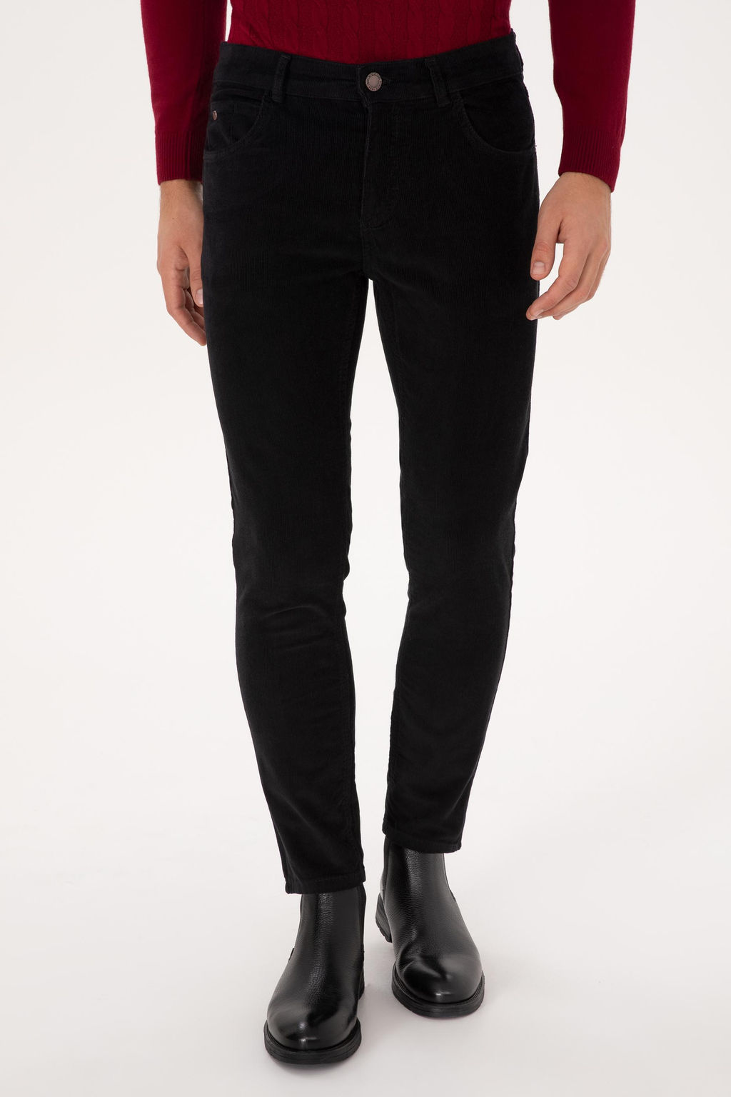 Erkek Slim Fit Siyah Kanvas Pantolon
