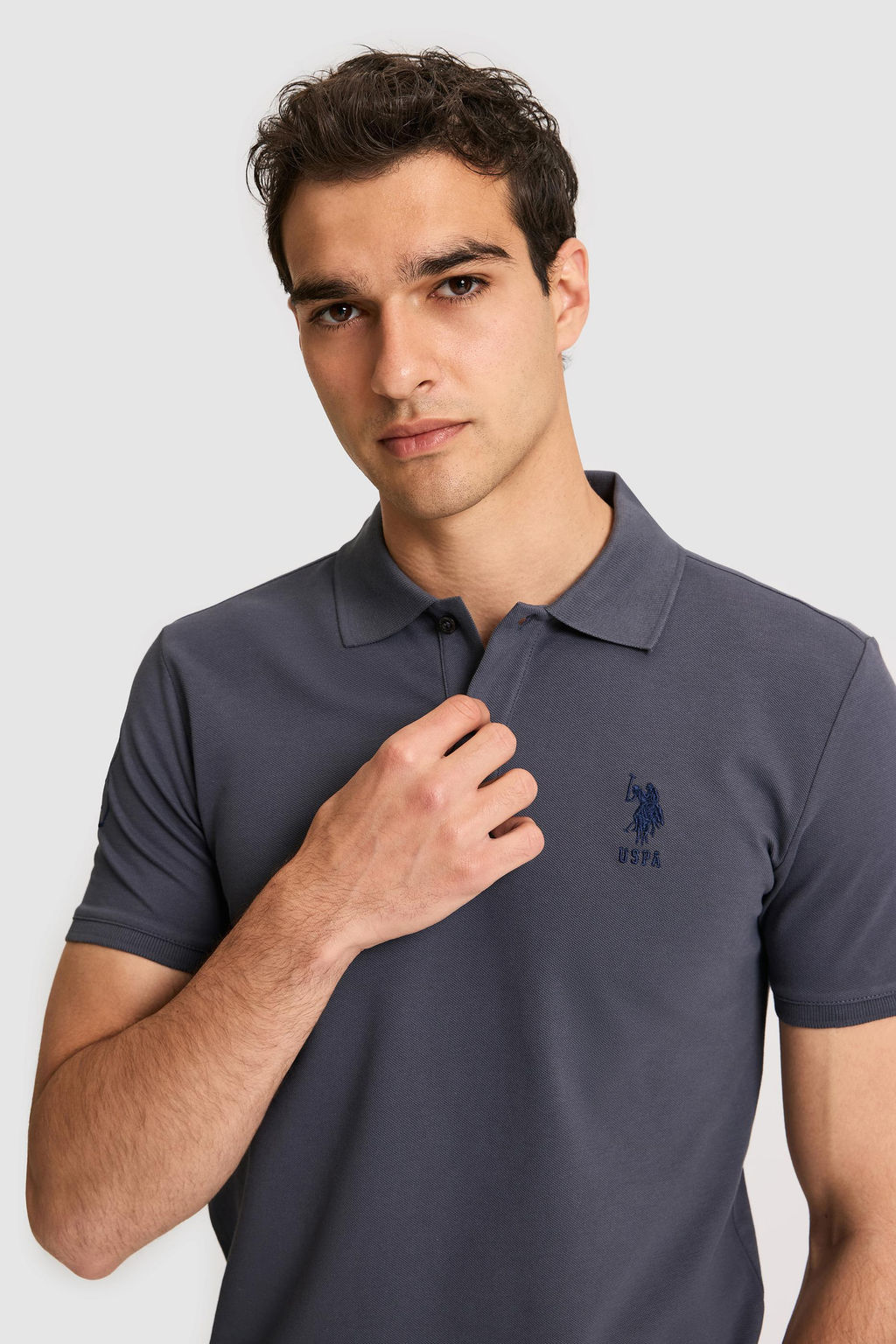 Erkek Slim Fit Polo Yaka Antrasit Basic Ti__rt
