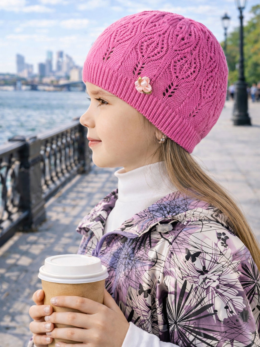 Шапка вязаная детская фуксия