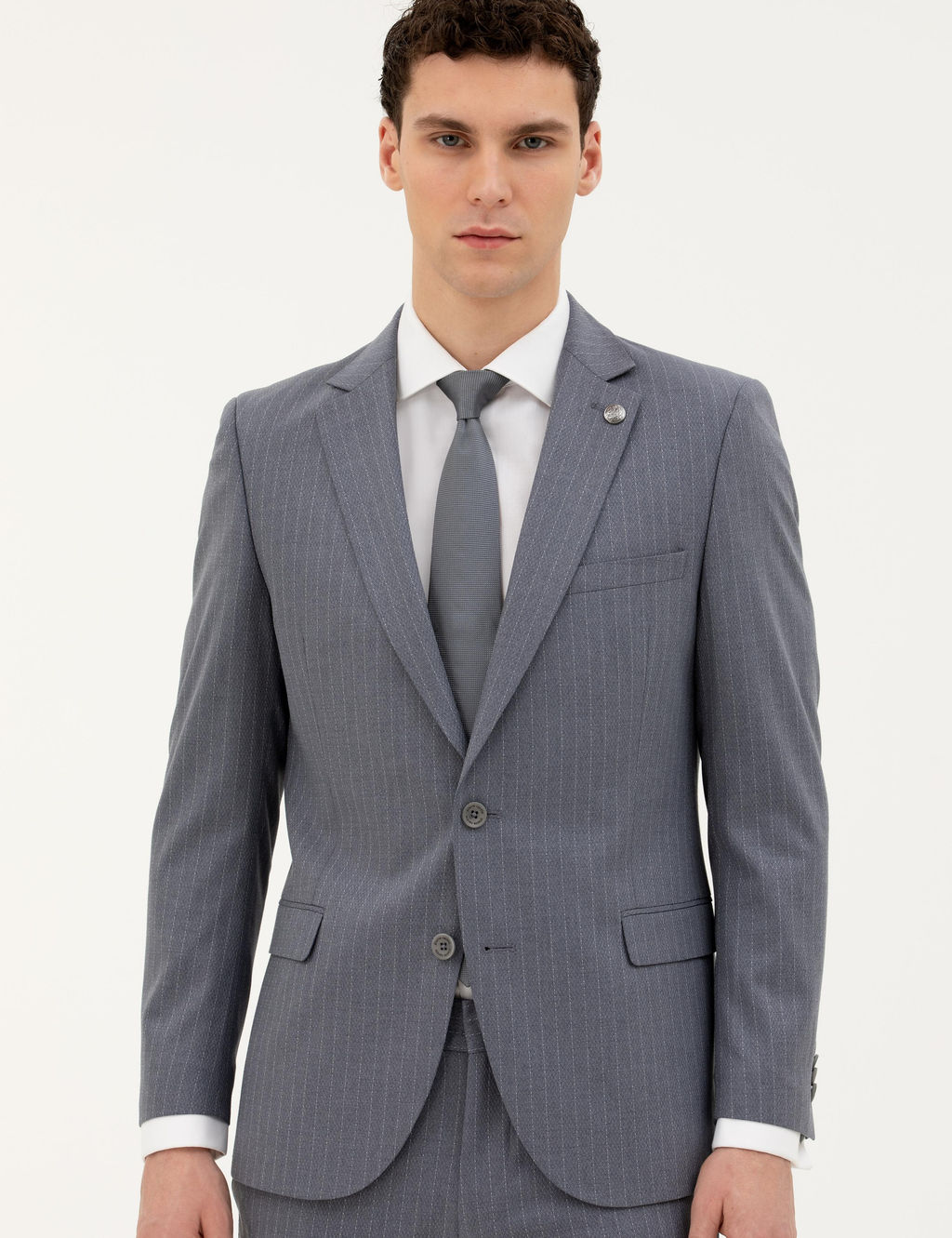 Koyu Mavi Ex. Slim Fit _izgili Tak_m Elbise