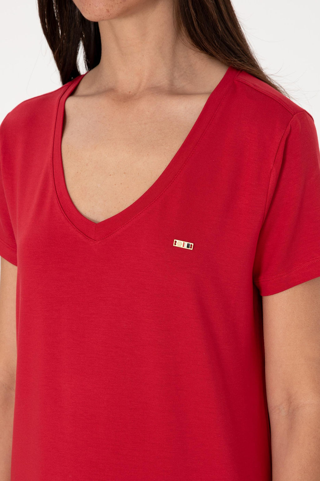 Kad_n K_rm_z_ Modal Kar___ml_ V Yaka Basic Ti__rt Sepette S_rpriz _ndirim - U.s. polo assn фото 7