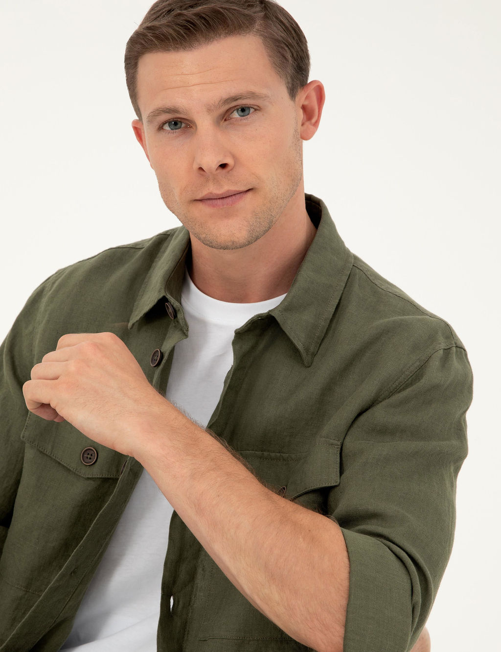 Рубашка с длинным рукавом стандартного кроя цвета хаки - Cacharel фото 3