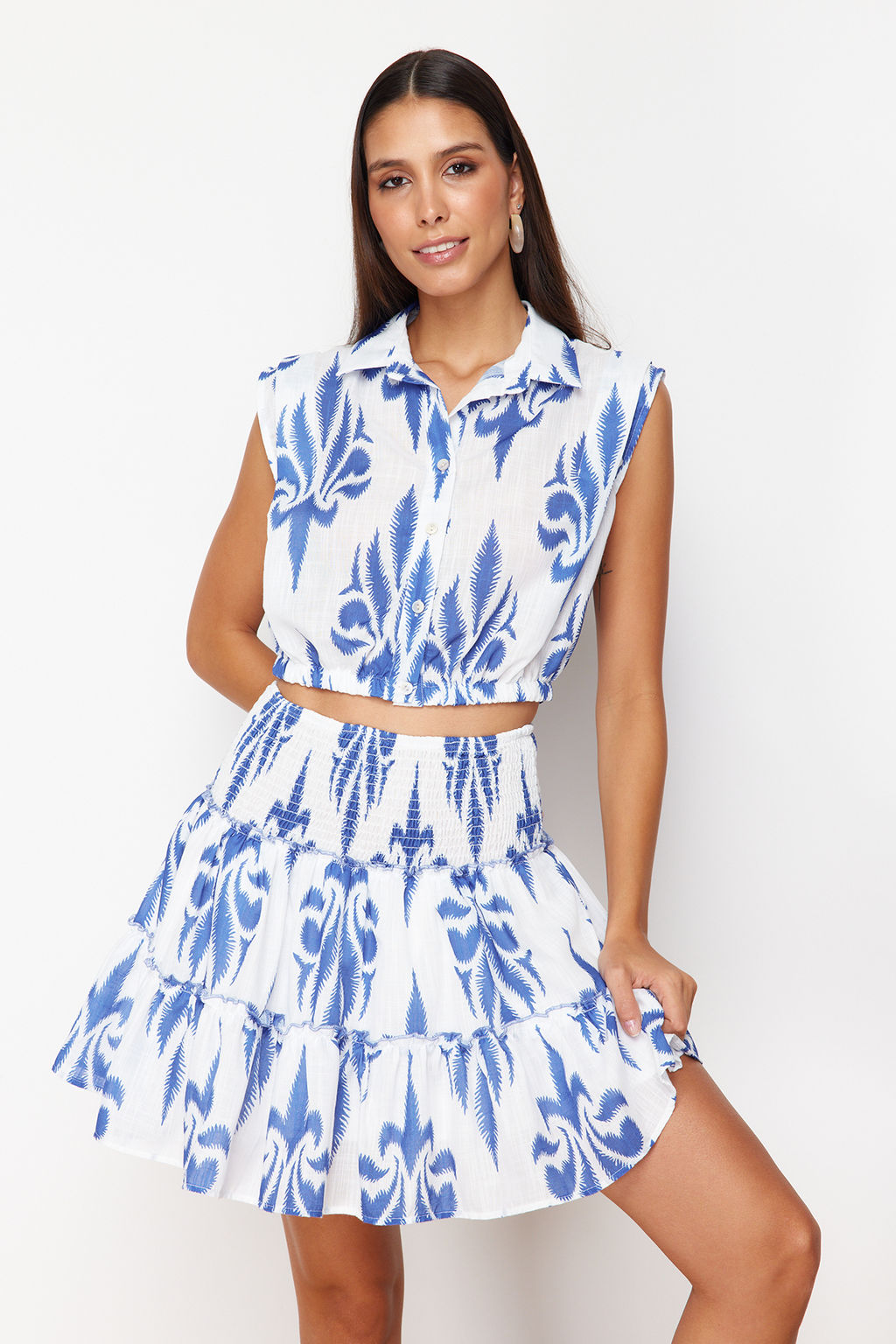 Mavi Gipeli Etegi F?rf?rl? Keten Gorunumlu Mini Dokuma Etek TWOSS24ET00175 - Trendyolmilla фото 3