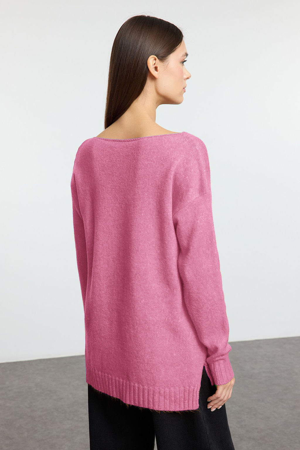 Pembe Yunlu Kay?k Yaka Basic Triko Kazak TWOAW25KZ00010