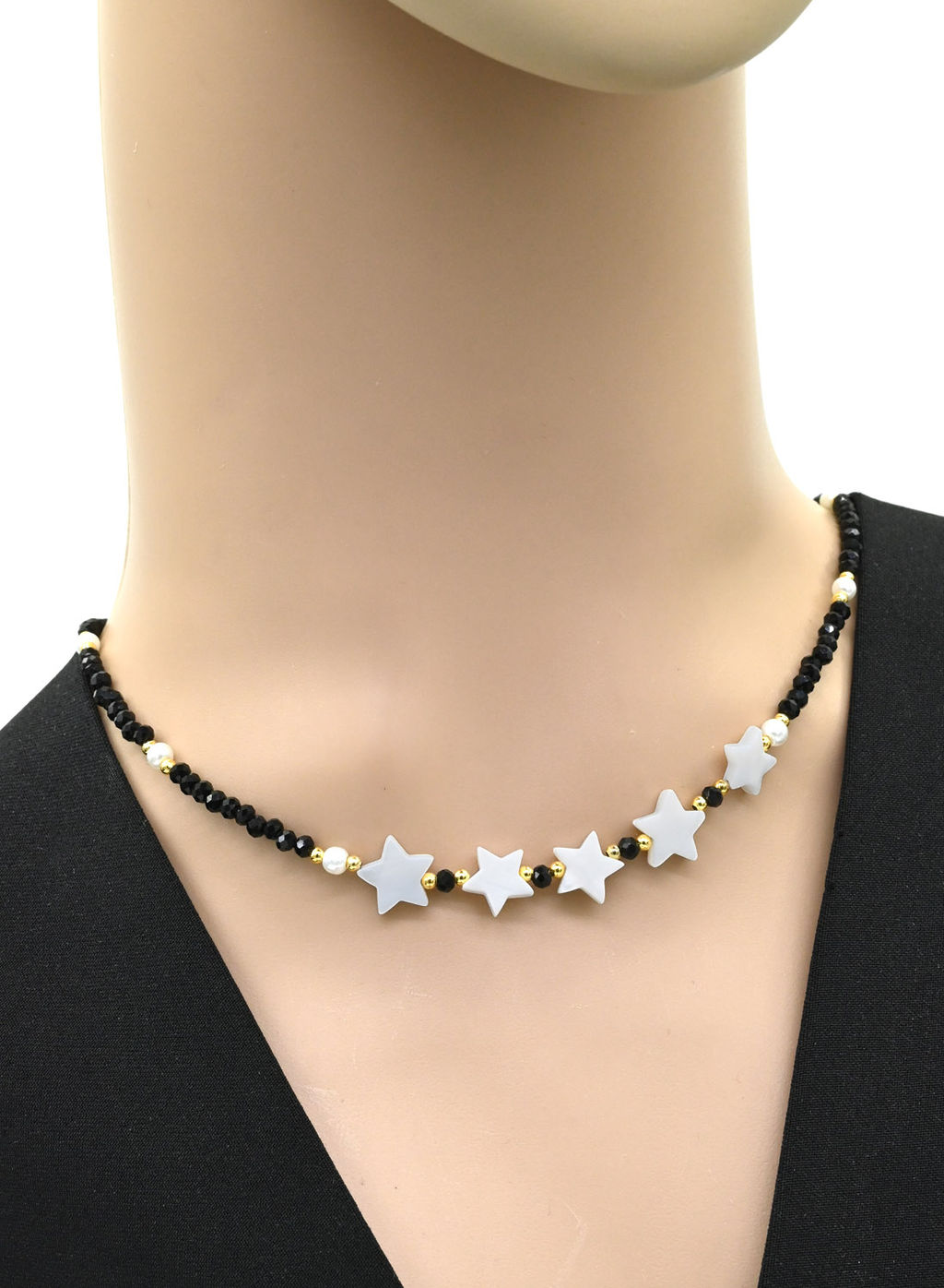 Чокер из циркона с перламутром "Звезда" цв.черный, 41см