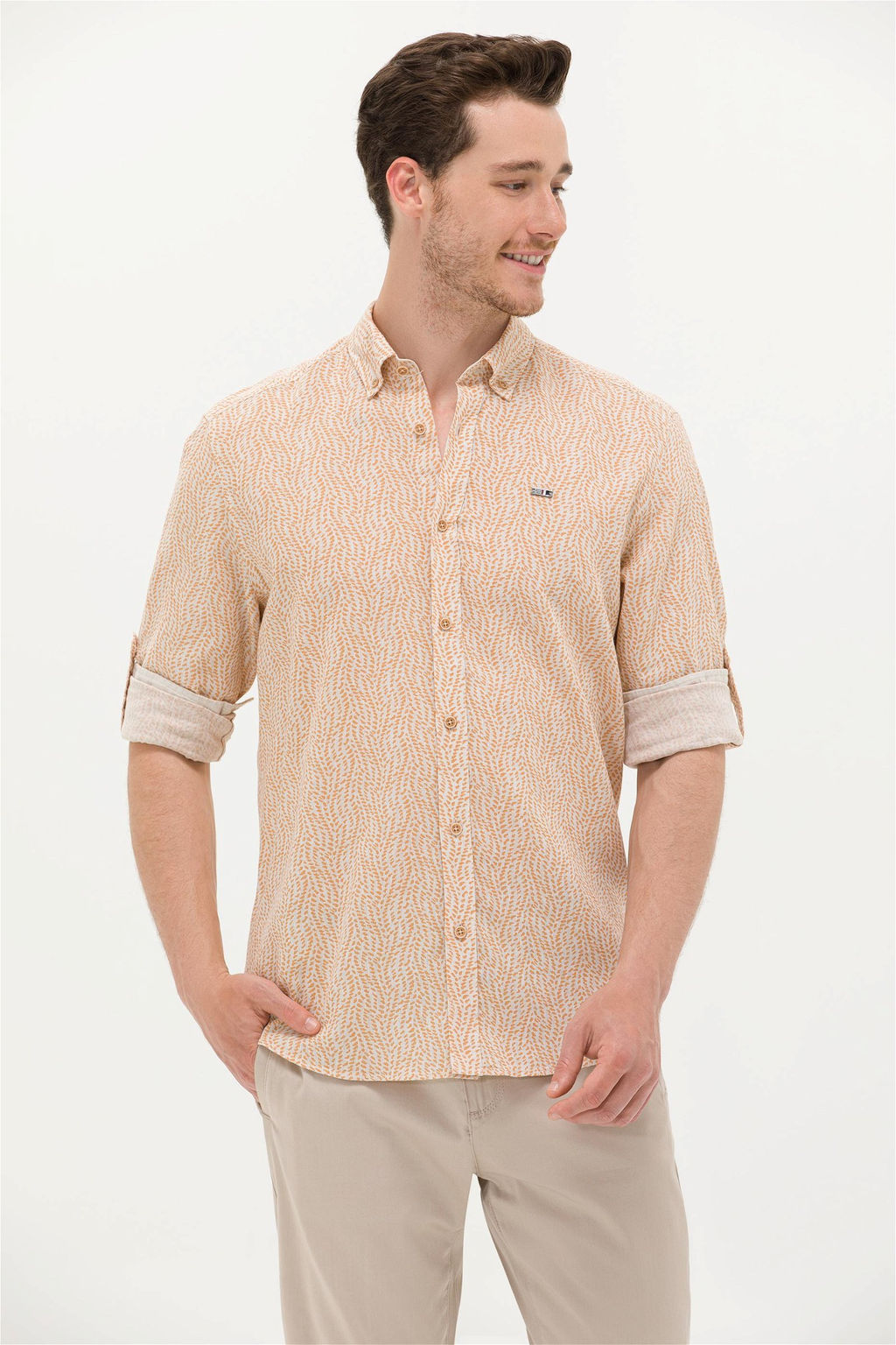 U. S. Polo Assn Мужская рубашка светло-коричневого цвета с длинным рукавом - U.s. polo assn фото 8